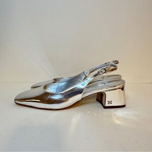NEW Sam Edelman Terra Silver Block Heel Womens Slingbacks, Sz 7.5